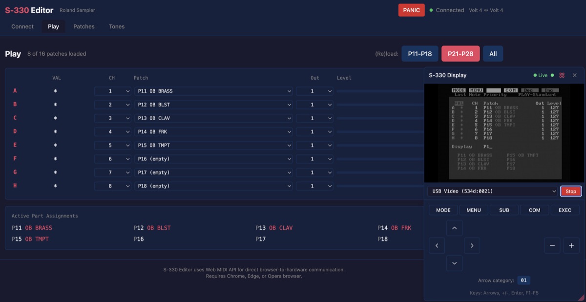 Virtual front panel with function buttons and navigation controls